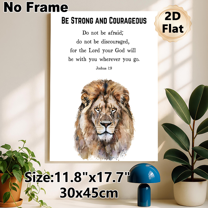 Religious Bible Verse Lion Painting Poster, Soft Watercolor Lion Portrait Poster, Inspirational Spiritual Decor Ideal For Home, Office, Prayer Room_maomaolike.com