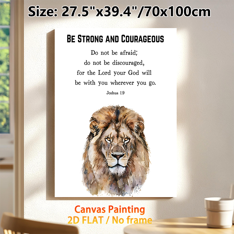Religious Bible Verse Lion Painting Poster, Soft Watercolor Lion Portrait Poster, Inspirational Spiritual Decor Ideal For Home, Office, Prayer Room_maomaolike.com