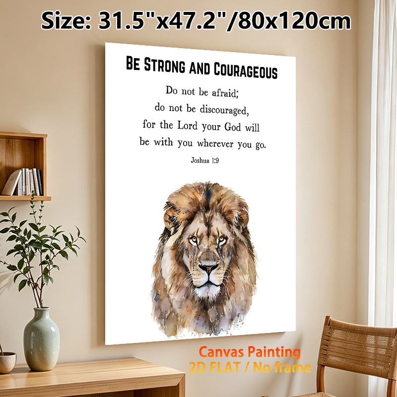 Religious Bible Verse Lion Painting Poster, Soft Watercolor Lion Portrait Poster, Inspirational Spiritual Decor Ideal For Home, Office, Prayer Room_maomaolike.com