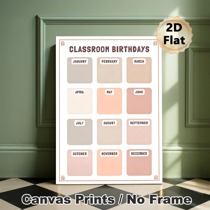 Classroom Birthdays Painting Poster, Soft Muted-toned Minimalist Monthly Grid Poster, Practical Tool To Track And Display Class Birthdays, Ideal For_maomaolike.com