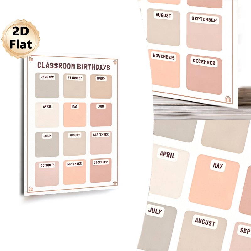 Classroom Birthdays Painting Poster, Soft Muted-toned Minimalist Monthly Grid Poster, Practical Tool To Track And Display Class Birthdays, Ideal For_maomaolike.com