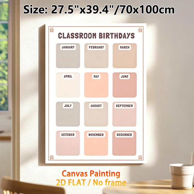 Classroom Birthdays Painting Poster, Soft Muted-toned Minimalist Monthly Grid Poster, Practical Tool To Track And Display Class Birthdays, Ideal For_maomaolike.com