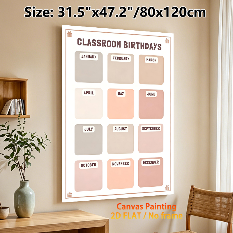 Classroom Birthdays Painting Poster, Soft Muted-toned Minimalist Monthly Grid Poster, Practical Tool To Track And Display Class Birthdays, Ideal For_maomaolike.com