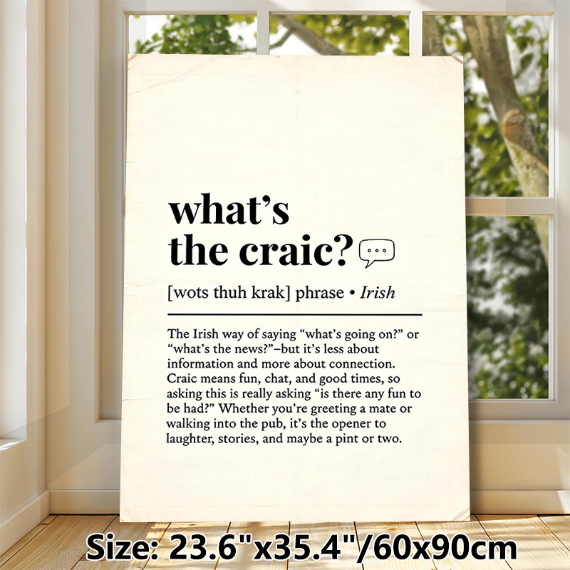 Irish Slang "What's The Craic?" Painting Poster, Vintage-style Typographic Text Poster, Cultural Irish Phrase Decor Ideal For Pub, Home Living Space_maomaolike.com