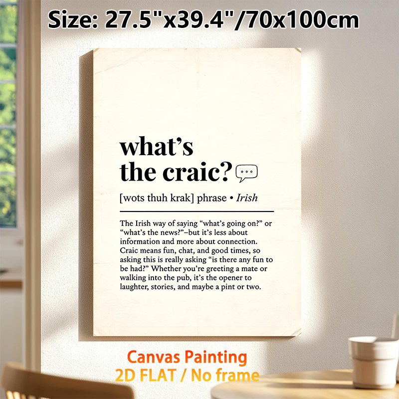 Irish Slang "What's The Craic?" Painting Poster, Vintage-style Typographic Text Poster, Cultural Irish Phrase Decor Ideal For Pub, Home Living Space_maomaolike.com