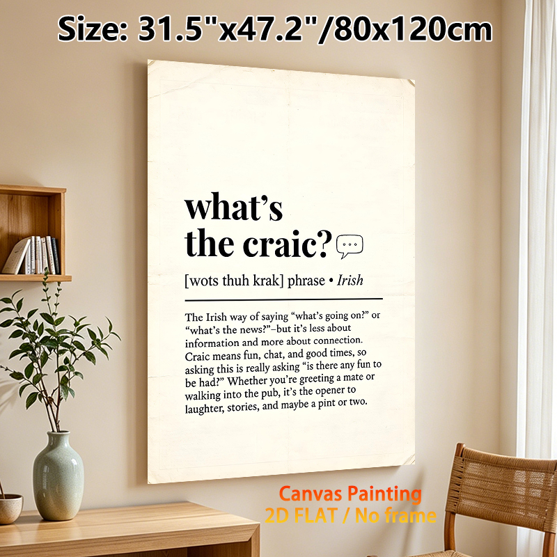 Irish Slang "What's The Craic?" Painting Poster, Vintage-style Typographic Text Poster, Cultural Irish Phrase Decor Ideal For Pub, Home Living Space_maomaolike.com