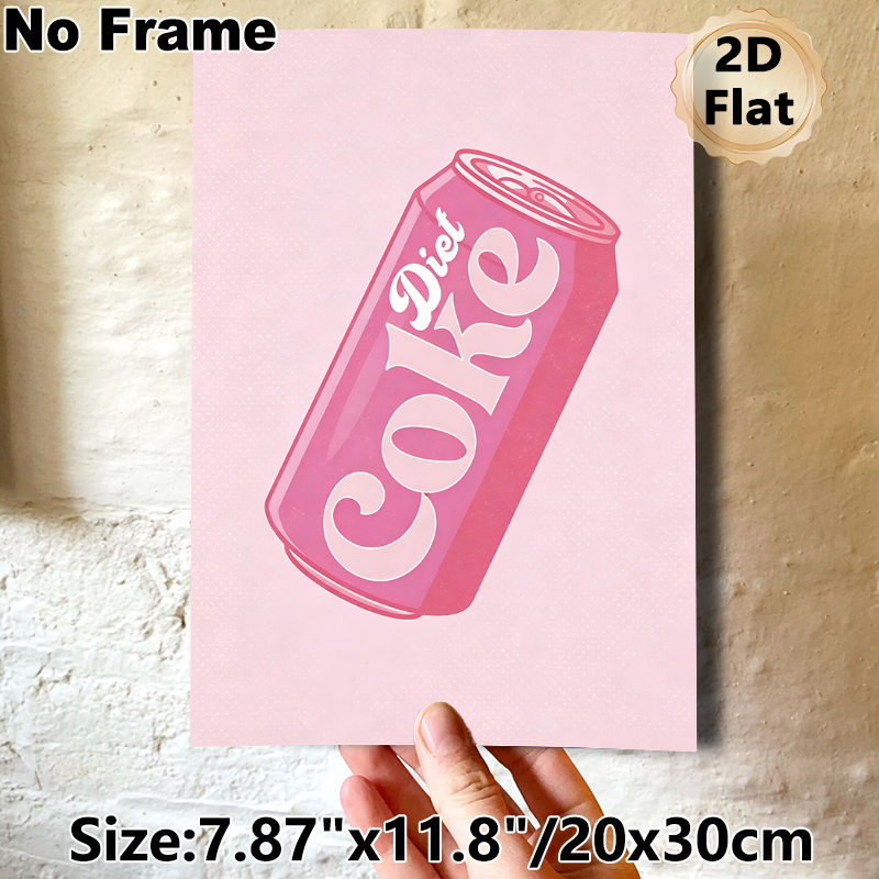 Diet Coke Can Painting Poster, Pastel Pink Retro Cartoon Style Poster, Eye-catching Beverage-themed Wall Decor Ideal For Bedroom, Living Room, Kitchen_maomaolike.com