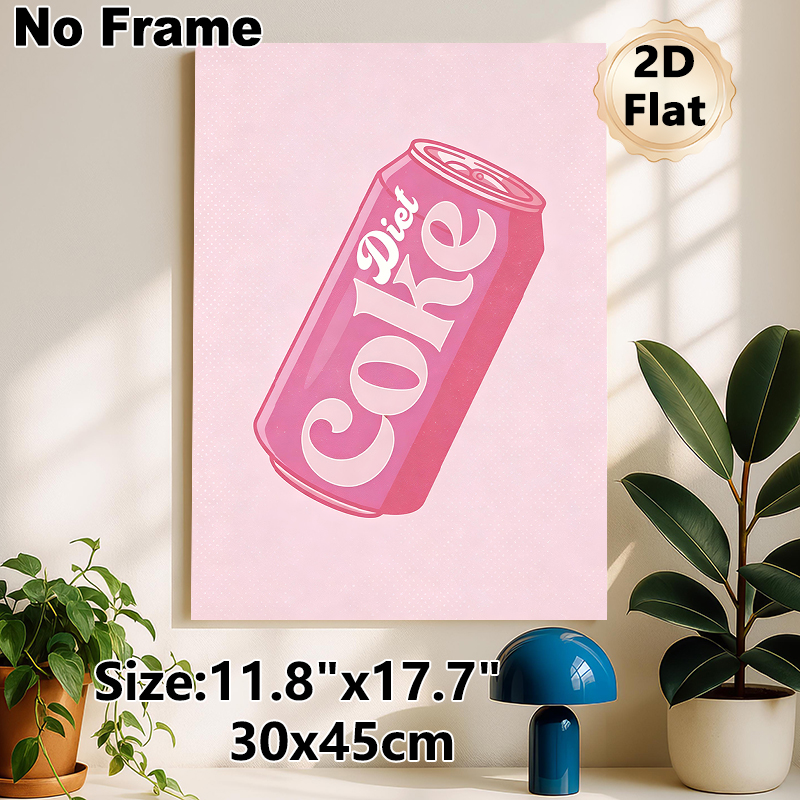 Diet Coke Can Painting Poster, Pastel Pink Retro Cartoon Style Poster, Eye-catching Beverage-themed Wall Decor Ideal For Bedroom, Living Room, Kitchen_maomaolike.com