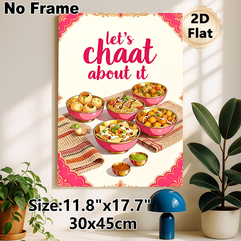 Indian Chaat Themed Painting Poster, Vibrant Cartoon-style Indian Street Food Poster, Appealing Flavorful Chaat Design Ideal For Kitchen, Dining Space_maomaolike.com