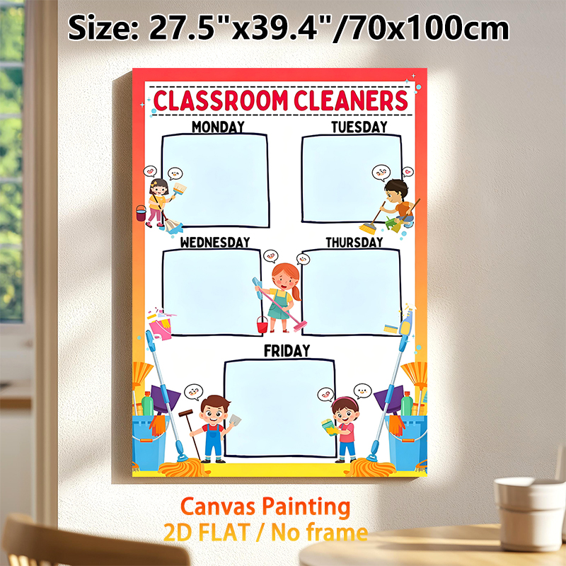 Classroom Cleaners Weekly Schedule Painting Poster, Vibrant Cartoon-style Poster, Practical Weekly Cleaning Duty Layout To Arrange Tasks, Ideal For_maomaolike.com