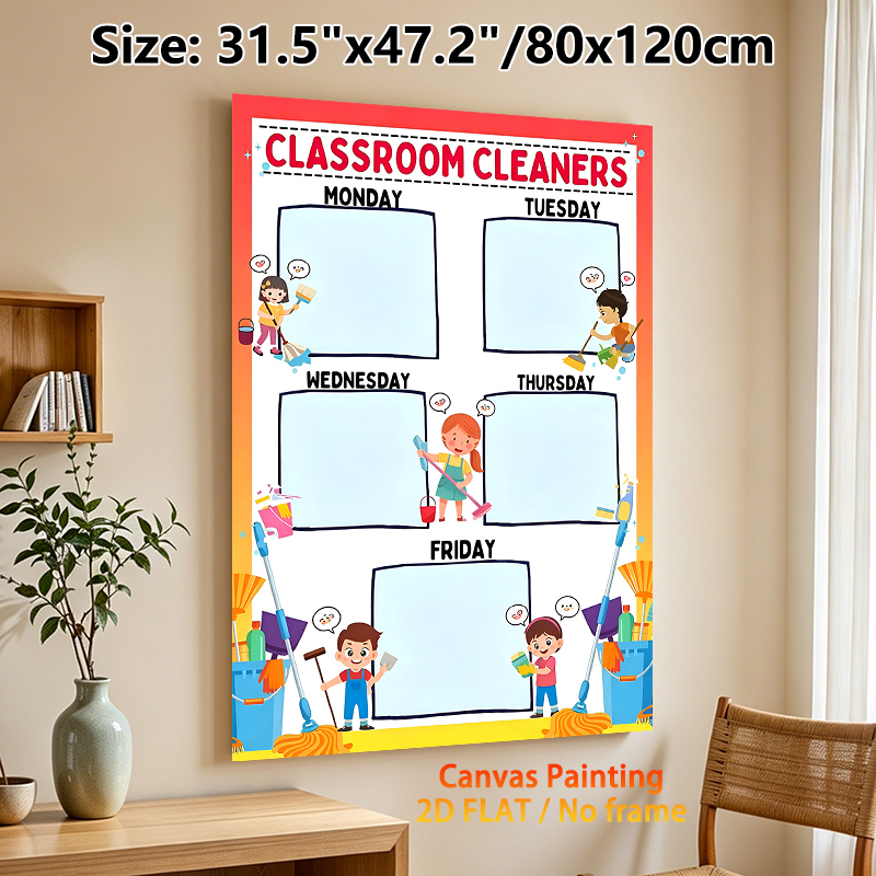 Classroom Cleaners Weekly Schedule Painting Poster, Vibrant Cartoon-style Poster, Practical Weekly Cleaning Duty Layout To Arrange Tasks, Ideal For_maomaolike.com