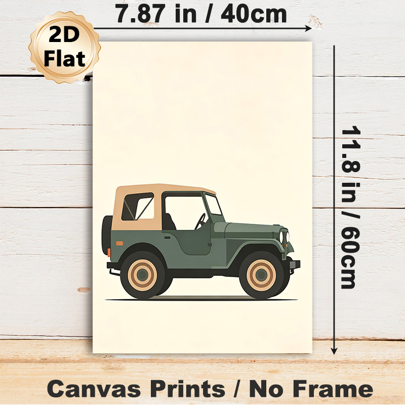 Vintage Off-Road Jeep Painting Poster, Minimalist Flat Design Poster, Retro Sage Green & Beige Vehicle Artwork, Ideal For Living Room, Garage Or Hobby_maomaolike.com