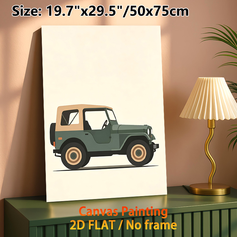 Vintage Off-Road Jeep Painting Poster, Minimalist Flat Design Poster, Retro Sage Green & Beige Vehicle Artwork, Ideal For Living Room, Garage Or Hobby_maomaolike.com