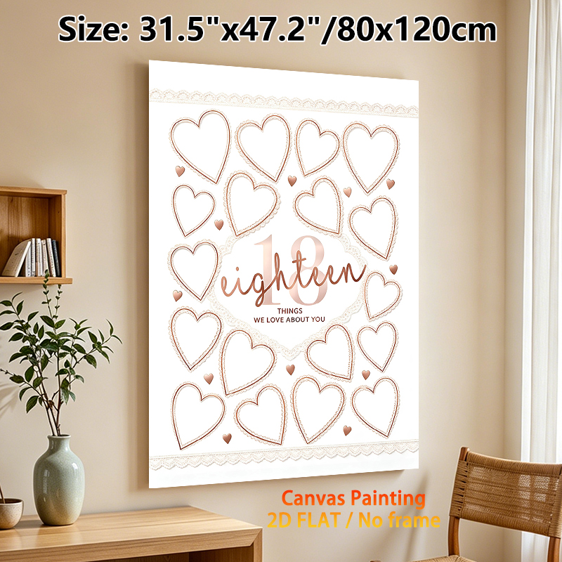 18th Birthday Themed Painting Poster, Rose Gold Lace Heart Style Poster, Blank Heart Frames For Writing Warm Messages, Suitable For Birthday Party_maomaolike.com