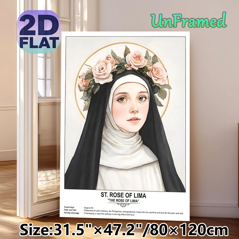 St. Rose Of Lima Themed Painting Poster, Soft Watercolor Saint Portrait Poster, Inspirational Spiritual Message, Ideal For Church And Home Wall Decor_maomaolike.com