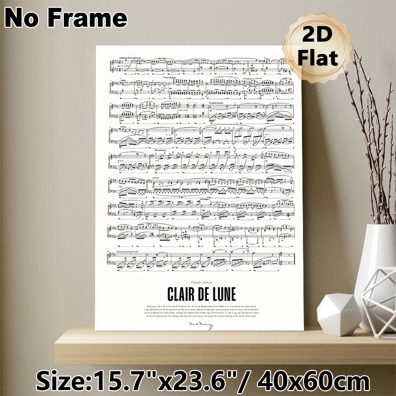 Clair De Lune Sheet Music Painting Poster, Elegant Monochrome Musical Notation Poster, Artistic Classical Music Decor To Bring Refined Ambiance For_maomaolike.com
