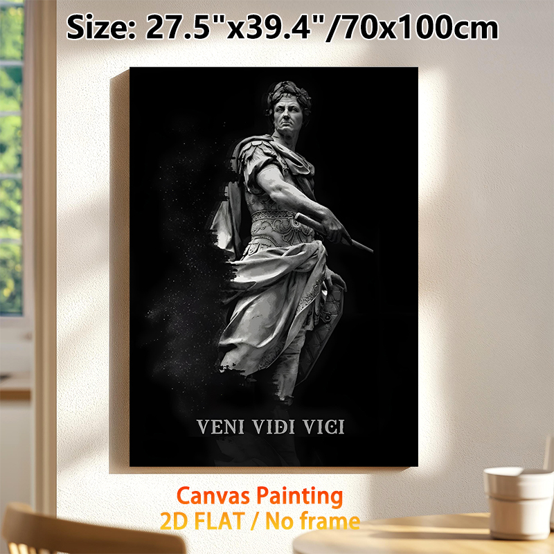 Roman Emperor Themed Painting Poster, Monochrome Vintage Sculpture Style Poster, Classic "Veni Vidi Vici" Historical Quote Design, Ideal For Home_maomaolike.com