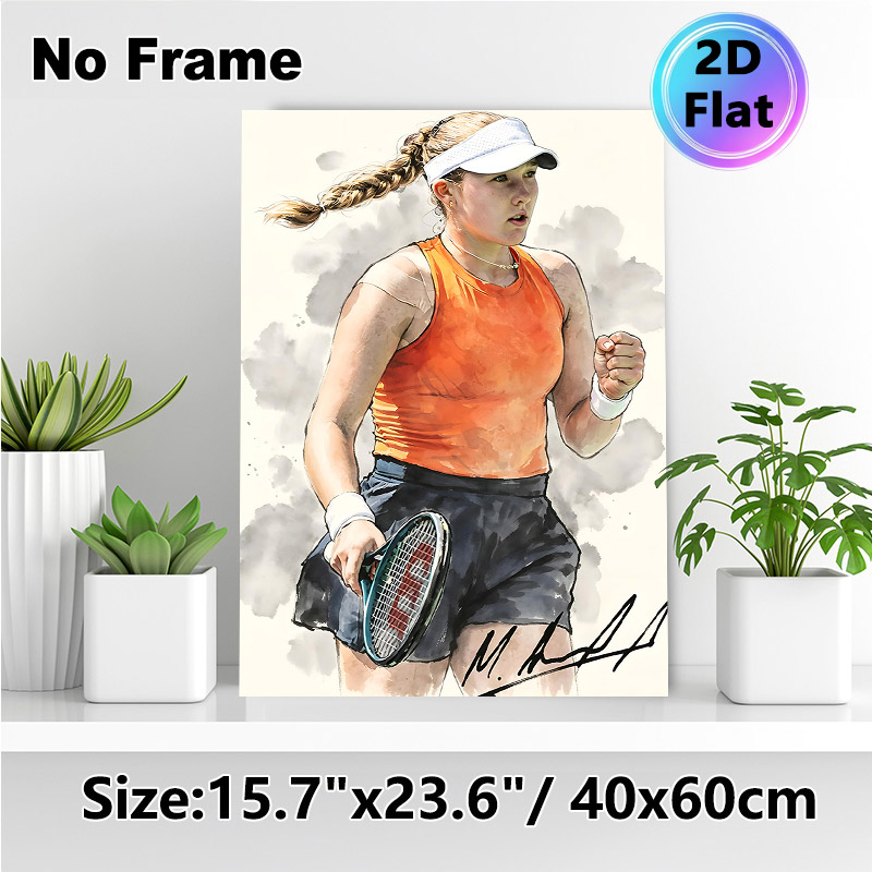 Tennis Player Painting Poster, Vibrant Watercolor Style Poster, Dynamic Competitive Tennis Athlete Celebrating Moment, Inspiring Sports-themed Decor_maomaolike.com
