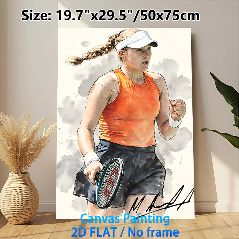 Tennis Player Painting Poster, Vibrant Watercolor Style Poster, Dynamic Competitive Tennis Athlete Celebrating Moment, Inspiring Sports-themed Decor_maomaolike.com