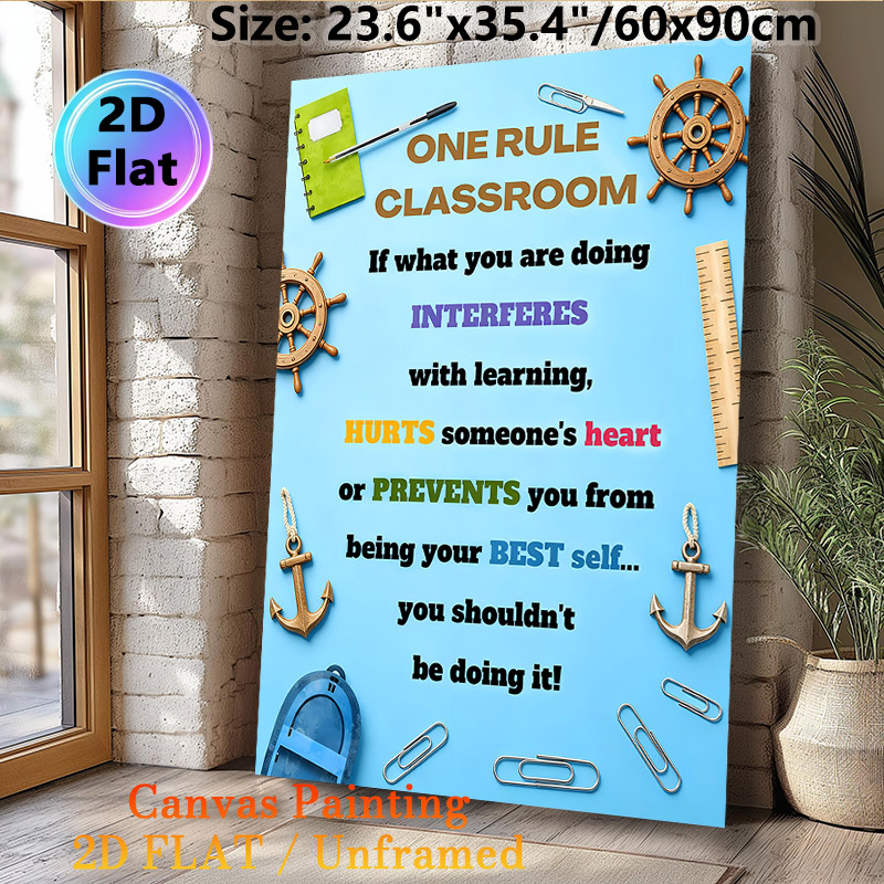 Nautical Themed Classroom Rule Painting Poster, Vibrant Colorful Typography With Nautical Decor Elements Poster, Clearly Outlines Positive Classroom_maomaolike.com