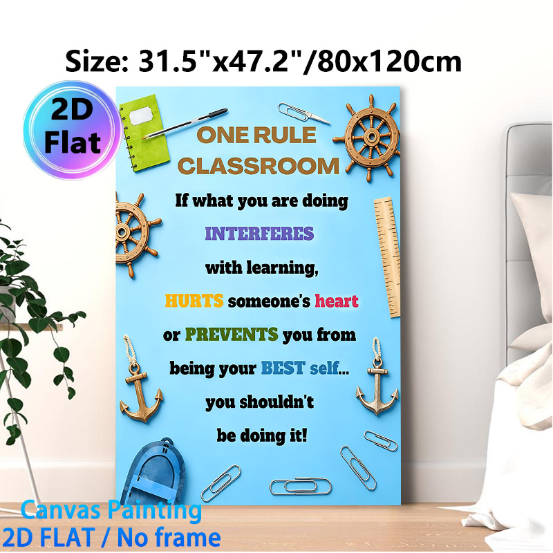 Nautical Themed Classroom Rule Painting Poster, Vibrant Colorful Typography With Nautical Decor Elements Poster, Clearly Outlines Positive Classroom_maomaolike.com