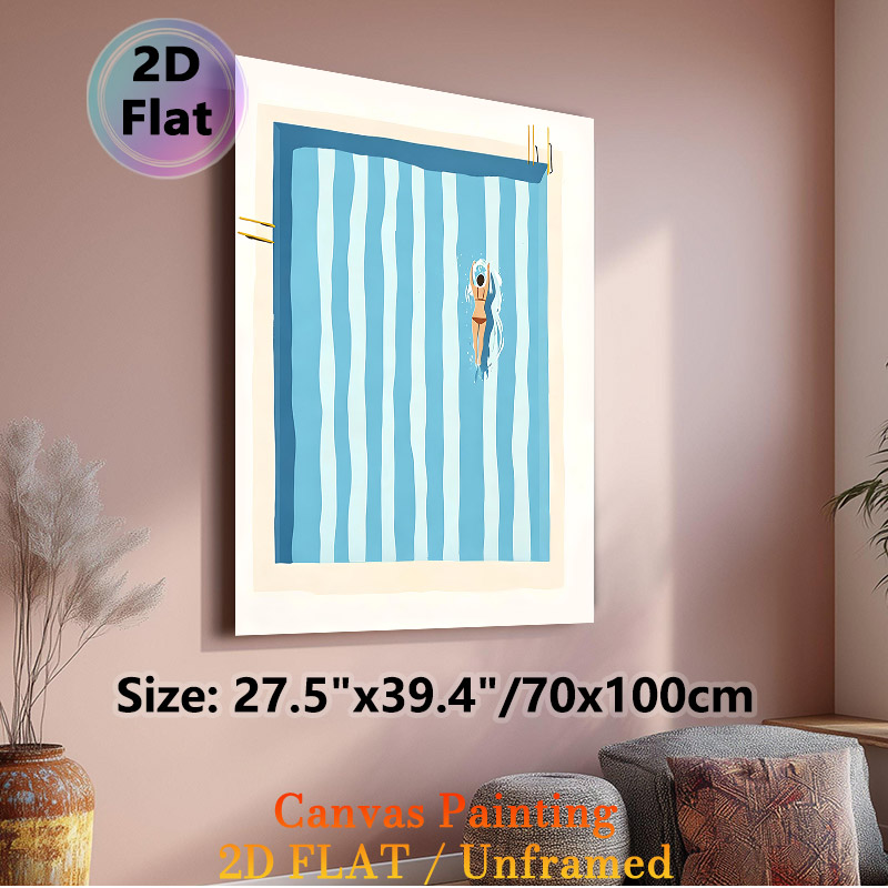 Swimming Pool Themed Painting Poster, Minimalist Flat-style Illustration Of Woman Swimming In Pool Poster, Serene Summer-inspired Decor Ideal For_maomaolike.com