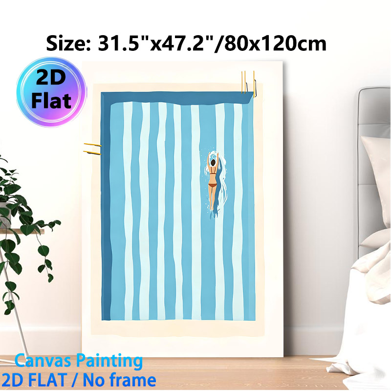 Swimming Pool Themed Painting Poster, Minimalist Flat-style Illustration Of Woman Swimming In Pool Poster, Serene Summer-inspired Decor Ideal For_maomaolike.com