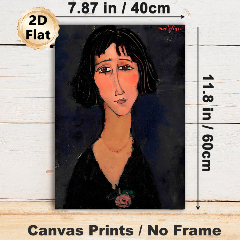 Bob-haired Woman Portrait Painting Poster, Expressionist Style Soft-toned Portrait With Rose Detail Poster, Timeless Artistic Decor Ideal For Living_maomaolike.com