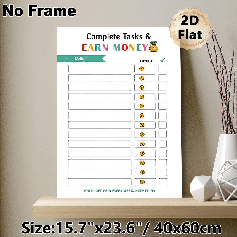 Task & Earn Money Themed Painting Poster, Colorful Structured Task-tracking Poster, Functional Design To Manage Tasks And Track Weekly Earnings, Ideal_maomaolike.com