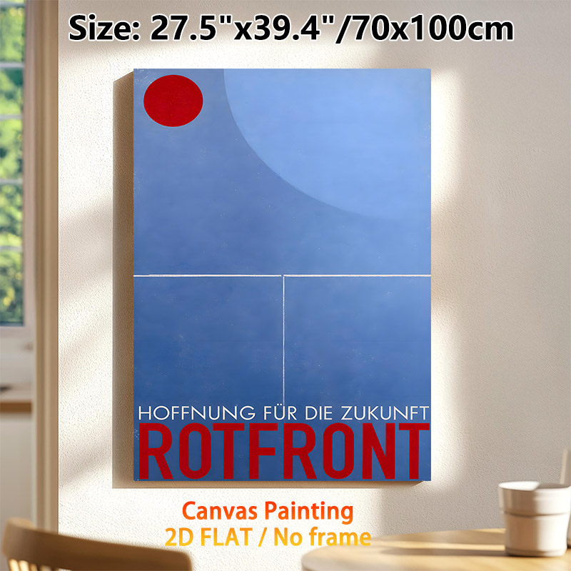 Abstract Geometric Painting Poster, Minimalist Blue-toned Poster With Bold Red Circle & White Lines, Sleek Modern Decor For Living Room, Office Wall_maomaolike.com
